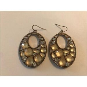 Gold Tone Teardrop Gemstone Dangle Earrings Statement Jewelry